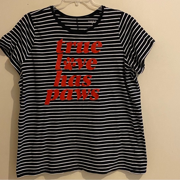 Torrid Classic Fit Tee Dog Lover “True Love Has Paws” Graphic Striped Size 3X - Picture 1 of 11